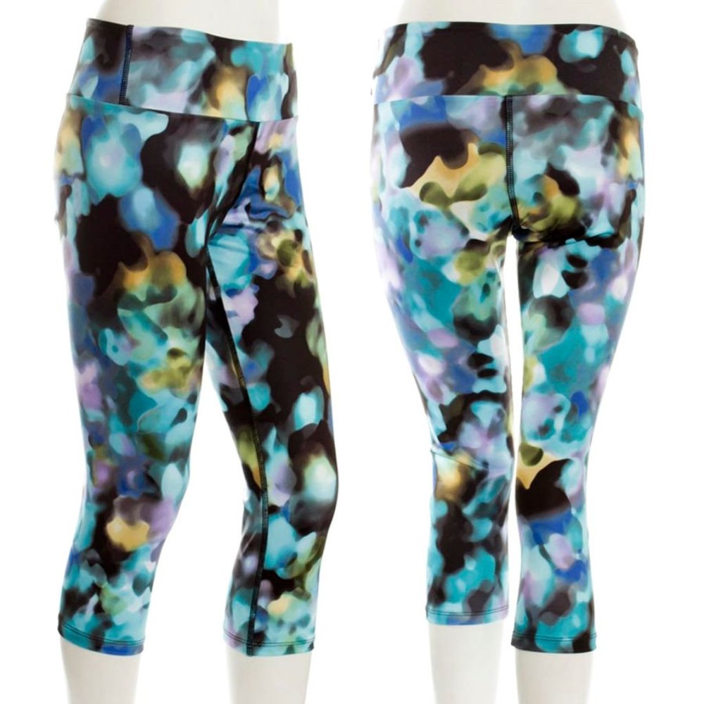 KOS USA Watercolor Print Studio Crop Athletic Active Yoga Leggings